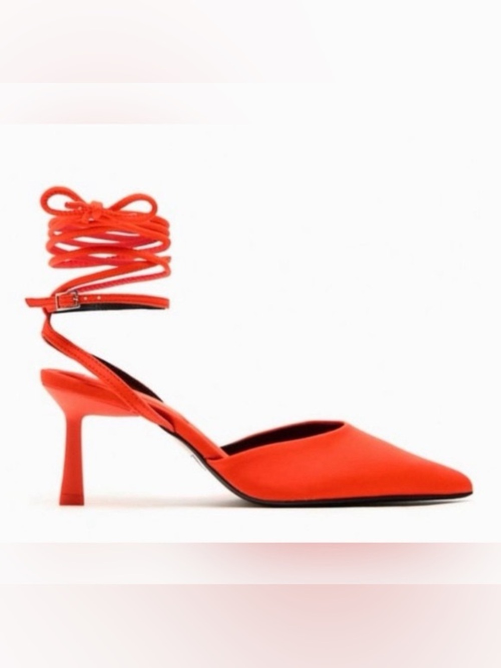 NWT Zara Red Ankle-Tie Pointed Toe Mid Heel Pump